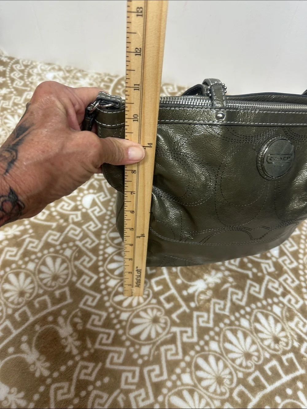 COACH Olive Leather Tote with Signature Charm